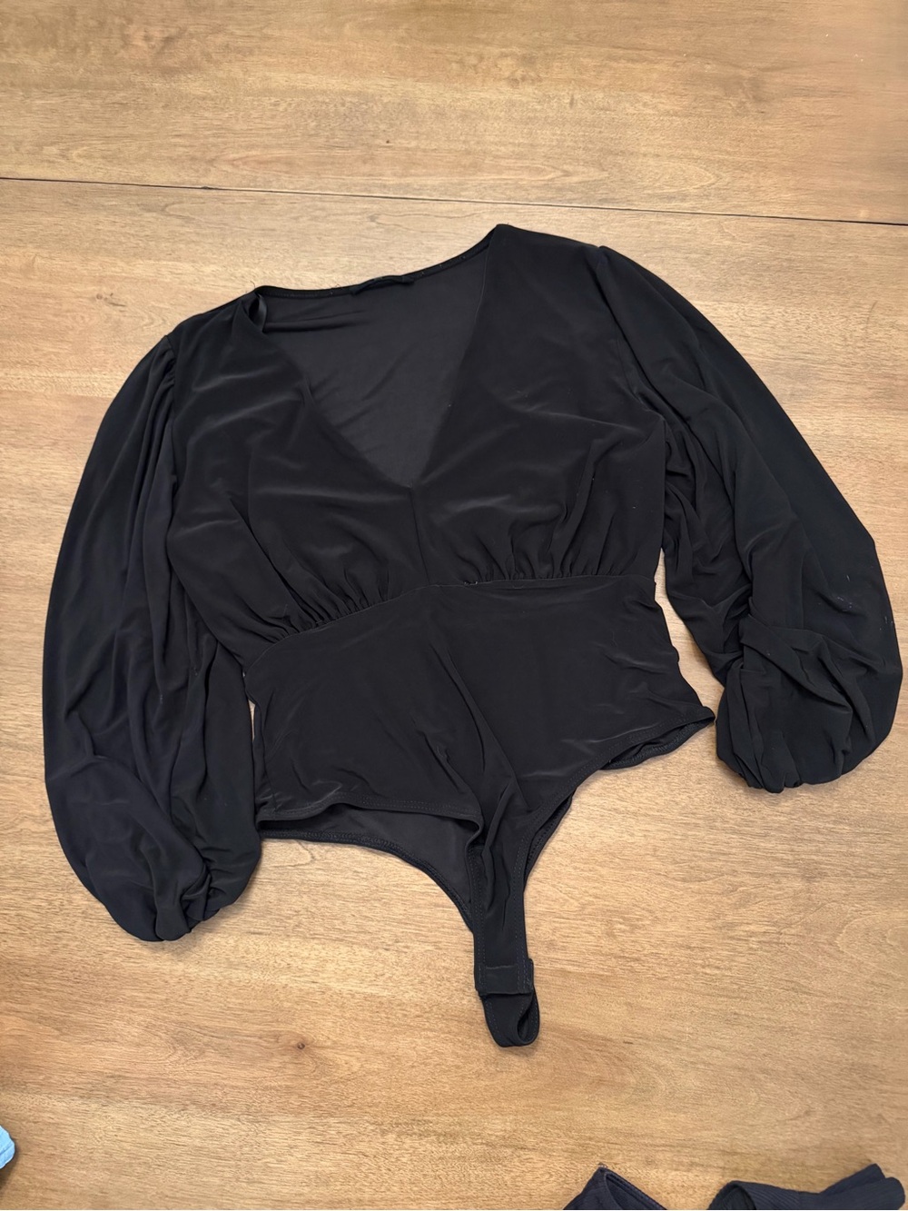 Black V-Neck Puff Sleeve Bodysuit